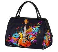 Doodle Art - Bolsa de deporte de viaje para guitarra, notas musicales, para mujeres y hombres, bolsa de lona impermeable de gran capacidad, bolsa de transporte para gimnasio, viajes, actividades al