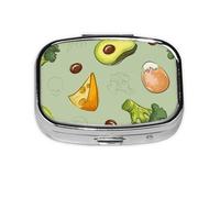 Doodle Brócoli Queso Aguacate, Pastillero cuadrado para bolsillo o monedero, pequeño contenedor de pastillas, organizador de pastillas de viaje