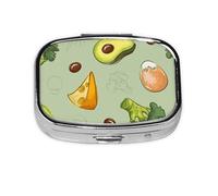 Doodle Brócoli Queso Aguacate, Pastillero Meta 2 Compartimentos Medicina, Organizador Portátil