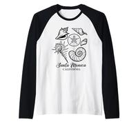 Doodle Conchas Marinas Santa Mónica California Bombardeo Camiseta Manga Raglan