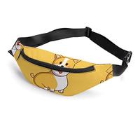 Doodle Cute Corgi and Burger Doodle Lemon Yellow Background Fanny Pack, riñonera Deportiva para niños Adultos para Hombres y Mujeres