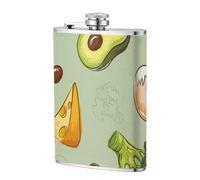 Doodle de brócoli, queso y aguacate,Frasco de acero inoxidable 304 de 8 oz con funda de cuero sintético, frasco de bolsillo para licor plano para exteriores