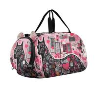 Doodle De Dibujos Animados Caballo Negro Bolsa de Deporte para NatacióN Gimnasio con Compartimento para Zapatos,Bolsa de Viaje Tipo Fin de Semana Bolso de Mano para NiñAs