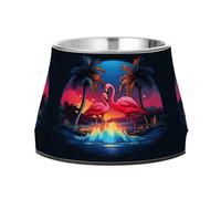 Doodle Dibujos Animados Flamingo Cuencos Antideslizantes de Acero Inoxidable para Perros Comederos Agua Apilables para Cachorros