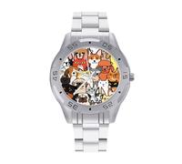 Doodle Dogs and Cats - Reloj analógico de cuarzo para hombre, correa de acero inoxidable, reloj de pulsera de negocios
