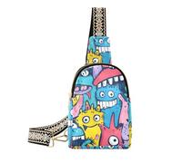 Doodle Funny Cute Monsters Colorful Leather sling bag multiusos riñoneras para mujeres para viajes, doodle Funny Cute Monsters Colorful, 1 talla, doodle Funny Cute Monsters Colorful, 1 talla