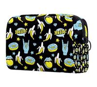 Doodle Funny Donuts Banana Rock Stars - Bolsa de cosméticos para mujer, neceser de viaje, bolsa organizadora de maquillaje grande con cremallera, multicolor, 18.5x7.5x13cm/7.3x3x5.1in, Neceser