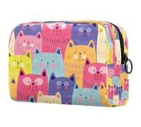 Doodle Happy Cats - Bolsa de cosméticos para mujer, bolsa organizadora de maquillaje grande con cremallera, multicolor, 18.5x7.5x13cm/7.3x3x5.1in, Neceser