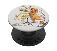 Doodle Perros Bailando Enamorados con Taza de café por la mañana PopSockets PopGrip Adhesivo