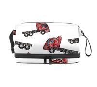 Doodle Red Truck - Neceser de doble capa para mujeres y niñas, neceser de viaje, bolsa organizadora de maquillaje con compartimento para cepillos, multicolor, 27x15x14 cm/10.6x5.9x5.5 in, Neceser