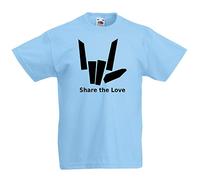 Doodleman Share The Love - Camiseta para niños, Unisex Azul Azul Claro 9-11 Años