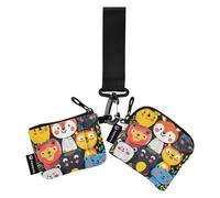 Doodles Happy Colorful Animal - Tarjetero pequeño portátil para mujer, monedero con bolsillo con cremallera para hombres, 2 unidades, Doodles Happy Colorful Animal, 1 size, Art Deco