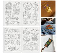 DOODLREAM 22 estabilizadores de costura a mano solubles en agua Dragon Book, 21 x 29,7 cm, patrón de bordado de marcapáginas de dragón, 4 hojas de fantasía, palo de estrella y adhesivo de papel