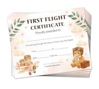 Doodlream 30 certificados de primer vuelo, premio en blanco de 25 x 20 cm para la primera aventura en avión, papel de certificado con patrón de dibujos animados para aerolíneas y agencias de viajes