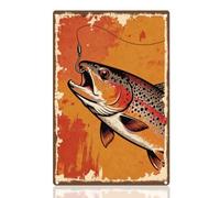 DOODLREAM Cartel de chapa de ángel retro de metal para decoración de pared, 20 x 30 cm, diseño de pez vintage con texto en alemán "Der Angebissen Hat Wandposter für Zuhause Cafés Bars Pubs Badezimmer