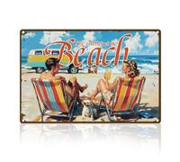 DOODLREAM Cartel de metal retro para decoración de pared de verano, vacaciones en la playa, 20 x 30 cm, con texto en inglés "Life is Better at The Beach", póster de arte de pared vintage para playa