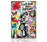 DOODLREAM Hug Banksy - Cartel de chapa de graffiti retro de metal para decoración de pared, 20 x 30 cm, diseño vintage con texto en alemán "Ich werde Dich für immer lieben You"