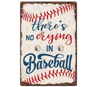 DOODLREAM Letrero de pared de béisbol con texto en inglés "There's No Crying In Baseball Vintage Metal Art Sports Retro Tin Sign Baseball Poster Gifts for Boys Room Bedroom Wall Decorations 8 x 12