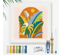 DOODLREAM Monstera Deliciosa DIY Punch Needle Kit de bordado para adultos y principiantes 24 cm Plantas tropicales Juego de bordado para principiantes con marco patrón de tela Enhebrador hilo Aguja