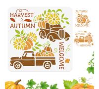 Doodlream Plantilla de dibujo de camión de cosecha de otoño para pintar calabaza y girasol, plantilla decorativa de otoño para decoración del hogar, tarjeta de leña, diario, lienzo, 30 x 30 cm