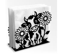 Doodlream Servilletero de metal con diseño de vaca y girasol, 13,5 x 11,5 x 5 cm