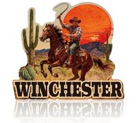 DOODLREAM Winchester Cowboy - Cartel de metal para decoración de pared, diseño de vaquero occidental, caballo, 10.7 x 9.3 pulgadas, póster de pared vintage para granja, bar, hombre, cueva, cafetería