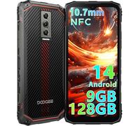 DOOGEE Blade 10 Inteligente Resistente Teléfono Móvile,9GB RAM 128GB ROM Smartphone Android 14, Pantalla Waterdrop HD+ de 6,56",Cámara de 16MP+8MP,Triple Card Slot,IP68/IP69K (Kevlar Rojo)