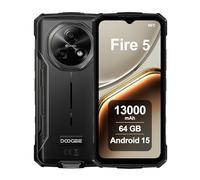 DOOGEE Fire 5 Móvil Rugerizado, 13000mAh, 12GB+64GB, 6.6" HD+ 90Hz, 13MP AI Camera, IP68/IP69K, Android 15, Octa-Core, Dual SIM, NFC, Telefonos Resistente Agua y Golpes, para Exteriores, Gris