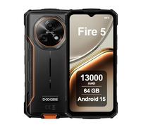 DOOGEE Fire 5 Móvil Rugerizado, 13000mAh, 12GB+64GB, 6.6" HD+ 90Hz, 13MP AI Camera, IP68/IP69K, Android 15, Octa-Core, Dual SIM, NFC, Telefonos Resistente Agua y Golpes, para Exteriores (Naranja)