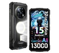 DOOGEE Fire 5 Ultra 4G Móvil Resistente,1200LM Luz de Camping, 32GB+256GB/2TB,13000mAh 18W Android 15 Móvil Irrompible,6.6''HD+90Hz,48MP AI Cámara,IP68/NFC/OTG/3 Slot/Face ID/GPS (Gris)