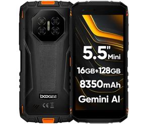 DOOGEE Mini Teléfono Resistente Fire 3 Pro, 5,5" HD+, Cuerpo Compacto+Agarre Fácil, 16GB+128GB, Larga Duración Batería 8350mAh, IA Gemini, Cámara 16MP+8MP, Smartphone Antigolpes IP68, NFC GPS Naranja