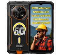 DOOGEE Móvil Rugerizado 5G Fire 7 Pro, Intercom POC, Linterna 1200lm, 32GB+256GB, 13000mAh, 64MP+20MP Visión Nocturna, 6.6'' HD+, Gemini AI, Smartphone IP68 IP69K Resistente, 3 Ranura, NFC Naranja