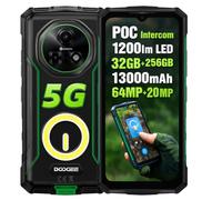 DOOGEE Móvil Rugerizado 5G Fire 7 Pro, Intercom POC, Linterna 1200lm, 32GB+256GB, 13000mAh, 64MP+20MP Visión Nocturna, 6.6'' HD+, Gemini AI, Smartphone IP68 IP69K Resistente, 3 Ranura, NFC Verde