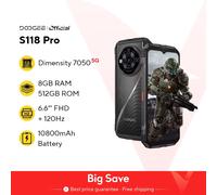 DOOGEE S118 Pro 5G Rugged Phone Dimensity 7050 6.6'' FHD 120Hz 8GB RAM 512GB ROM 10800mAh Battery Cell Phone NFC Mobilephones 8GB 512GB Silver