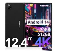 DOOGEE T30Max Tablet 12.4 Pulgadas 4K, Android 14 Tablet, 20GB RAM + 512GB ROM (2TB TF), Helio G99 Tablets con 10800mAh Batería y Carga Rápida de 33W, 50MP+20MP TUV Certificado Huella Lateral