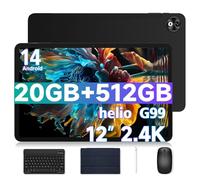 DOOGEE T40 Pro Tablet 12 Pulgadas 20GB RAM + 512GB ROM (2TB TF), 2.4K Android Tablet con Helio G99 y 10800mAh Batería, 16MP+8MP, Dual 4G con Teclado, Ratón, Funda y Lápiz