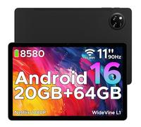 DOOGEE Tab A9+ Android 16 Tablet 11 Pulgadas, Unisoc T7200 Tablet Infantil 8580mAh, 20GB RAM+ 64GB ROM (TF 2TB), 13MP/FM/Face ID/WidevineL1/Bluetooth 5.0/Altavoces Duales/Jack 3.5mm, Negro