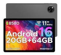 DOOGEE Tab A9+ Android 16 Tablet, Tablet 11 Pulgadas 8580mAh, Tableta Niños Unisoc T7200, 20GB RAM+ 64GB ROM (TF 2TB), 13MP/FM/Face ID/WidevineL1/GPS/Bluetooth 5.0/Altavoces Duales/Jack 3.5mm, Gris