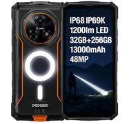 DOOGEE Teléfono Resistente Fire 5 Ultra, 1200LM Camping Luces, 32GB+256GB, Batería 13000mAh, Cámara 48MP, 6.6'' HD+, Gemini AI, IP68 Smartphone Antigolpes, 3 Ranuras para Tarjetas, GPS NFC Naranja
