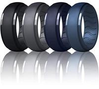Dookeh Anillo de boda de silicona para hombre - Alianza de boda de silicona transpirable seguro para la piel, diseño mejorado para crossfit, entrenamiento, natación, bomberos militares (T-DGrey, negro, azul marino, azul, 8)