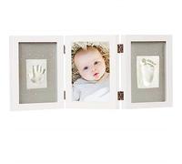 Dooky 130017 Happy Hands juego de huellas de mano de triple marco para dos huellas de mano o de pie de bebé como recordatorio (fácil manejo, incl. arcilla de modelar inocua para la piel), blanco