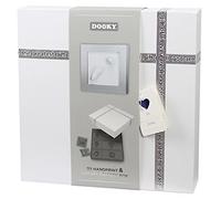 Dooky Gift Set 3D Deluxe Caja de huellas y recuerdos para bebé (incluye marco de fotos, caja de recuerdos con separador de cajas, incluye escayola y polvo de fundición, comprobado por SGS), blanco