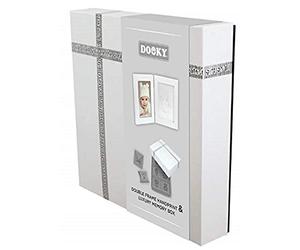 Dooky Gift Set Huella de la mano y marco de fotos + caja de recuerdos para bebé (marco de fotos doble en caja de recuerdos de lujo, incl. plastilina, comprobado por SGS), blanco