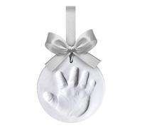 Dooky Happy Hands Ornament Juego de huellas de mano o de pie para un bebé como recordatorio (diámetro: 10,5 cm, fácil de manejar, incluye arcilla de modelar y cinta para la piel), plata
