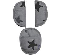 Dooky Universal Pads Grey Stars Cubre cinturón y cojines de cinturón para el portabebés y asiento de coche (para cinturones de 3 y 5 puntos, edad 0+, para la mayoría de las marcas), Gris