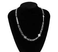 DOOLY Estilo Hip-Hop Cubano Tokyo Revengers Collar de Acero Inoxidable Texto Simple Flor Cruz Collar Cadena Gruesa Joya