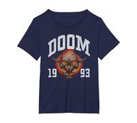 Doom 1993 Lost Soul Pixelated Skull Retro Video Game Camiseta, Mujer Tallas Grandes, Azul Marino, 4XL Grande