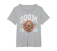 Doom 1993 Lost Soul Pixelated Skull Retro Video Game Camiseta, Mujer Tallas Grandes, Gris Jaspeado, 1XL Grande