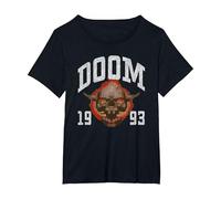 Doom 1993 Lost Soul Pixelated Skull Retro Video Game Camiseta, Mujer Tallas Grandes, Negro, 2XL Grande