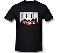 Doom Eternal Men's Basic Short Sleeve T-Shirt Fashion Printed Casual Short Sleeve Cotton Black Size M